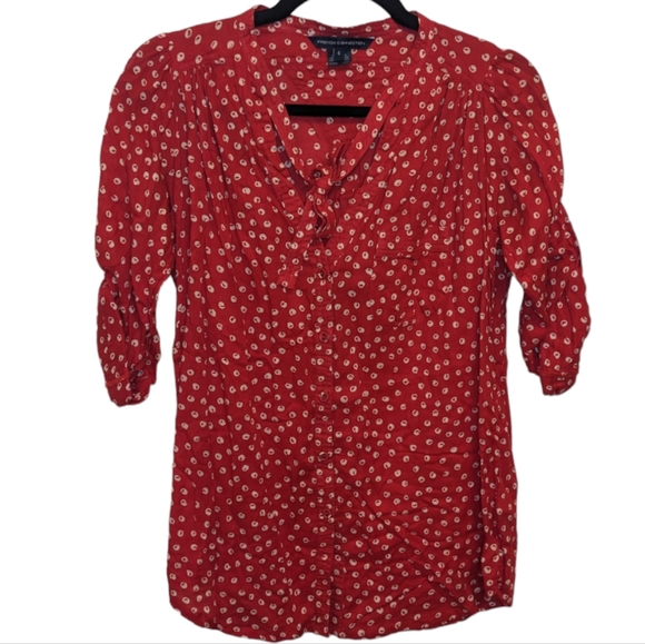 French Connection Red Polka Dot Button Down Shirt Size 6 ❤️ - Picture 1 of 13